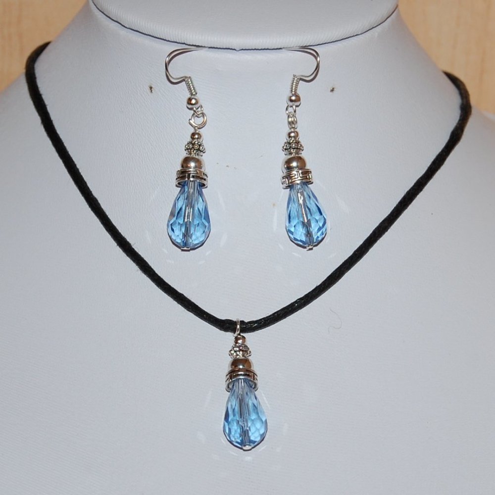 Blue Crystal Glass Necklace and Earring Set,Blue Necklace Earrings,Candy Color